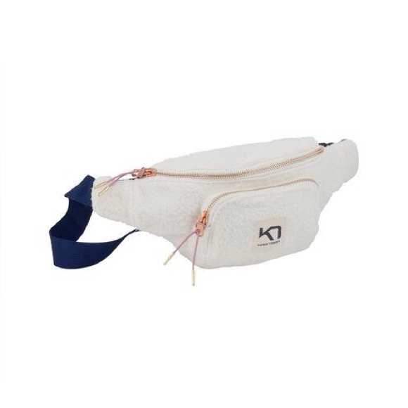 Kari Traa Handbags - Kari Traa Fanny Pack Sherpa White Fleece Waist Bag with Navy Strap